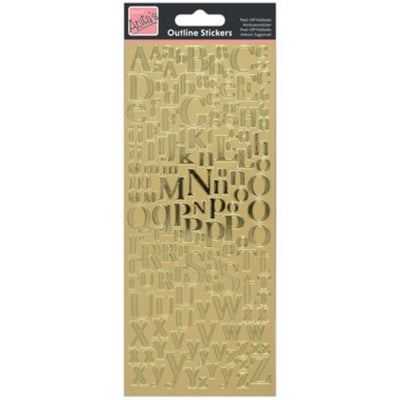 Outline Stickers, Mixed Serif Alphabets, Gold