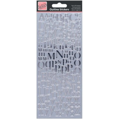 Outline Stickers, Mixed Serif Alphabets, Silver