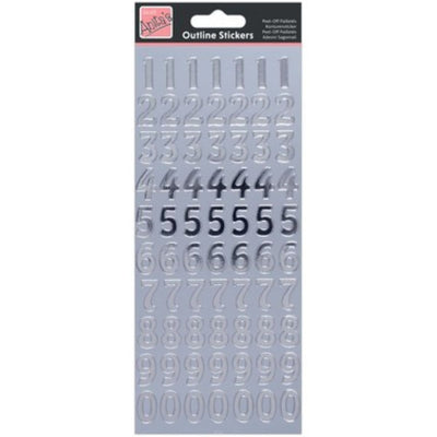 Outline Stickers, Large Numbers, Silver