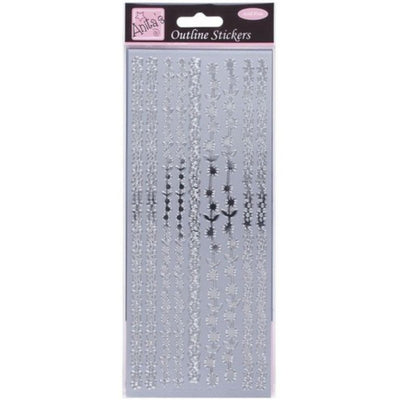 Outline Stickers, Floral Borders, Silver