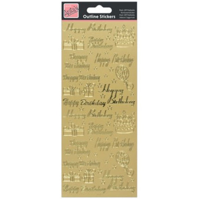Outline Stickers, Happy Birthday Assorted, Gold