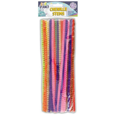 Chenille Striped Stems, 10 Assorted Colours 300mm (50 pack)