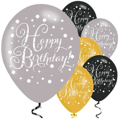 Sparkling Celebration Happy Birthday Balloons 28cm (6 pack)