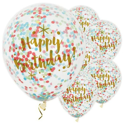 Happy Birthday Gold Glitz Confetti Balloons 30cm (6 pack)