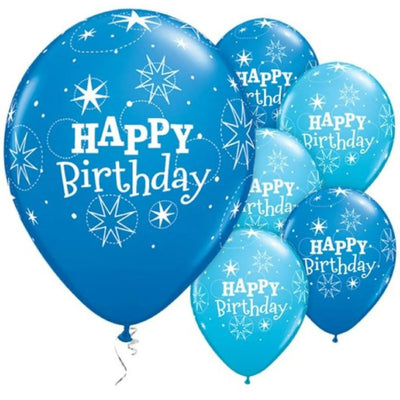 Happy Birthday Blue Sparkle Balloons 28cm (25 pack)