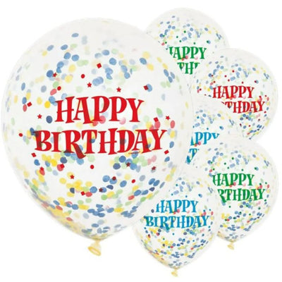 Happy Birthday Bright Confetti Balloons 30cm (6 pack)