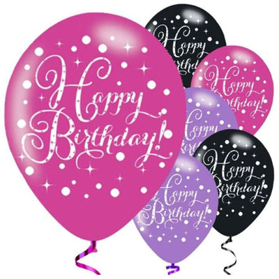 Happy Birthday Pink Mix Balloons 28cm (6 pack)