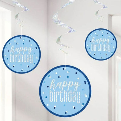 Blue Happy Birthday Hanging Swirls (6 pack)