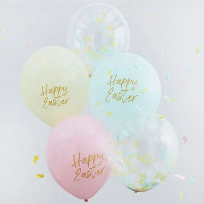 Happy Easter Pastel & Confetti Mix Balloons (5 pack)