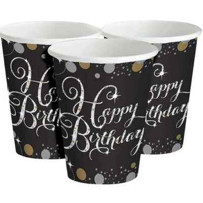 Sparkling Celebration Happy Birthday Paper Cups 266ml (8 pack)