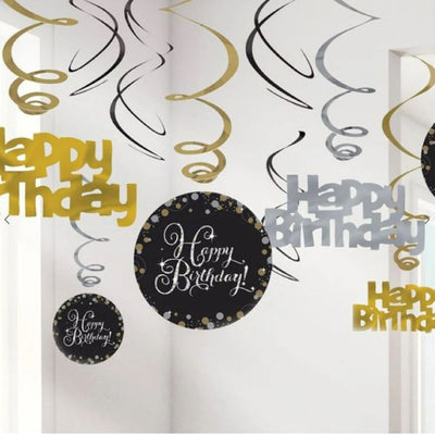 Sparkling Celebration Happy Birthday Hanging Swirls 45cm (12 pack)