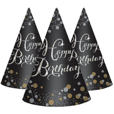 Sparkling Celebration Happy Birthday Cone Hats (8 pack)