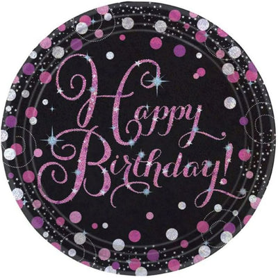 Pink Happy Birthday Holographic Paper Plates 23cm (8 pack)