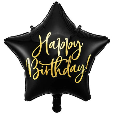 Happy Birthday Black Star Balloon 46cm (Foil)
