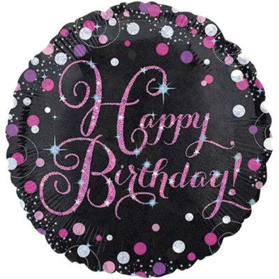 Pink Happy Birthday Holographic Balloon 46cm (Foil)