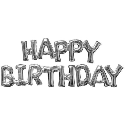 Happy Birthday Silver Phrase Balloons 112cm (Foil)