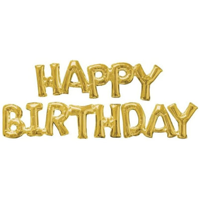 Happy Birthday Gold Phrase Balloons 112cm (Foil)