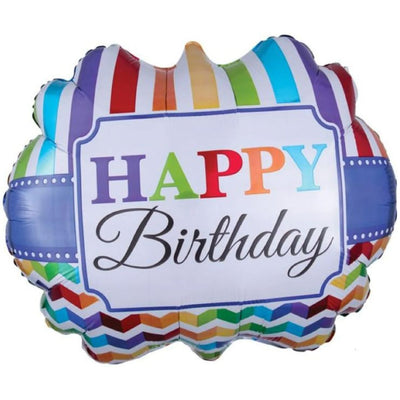 Happy Birthday Stripes Supershape Balloon 64cm (Foil)